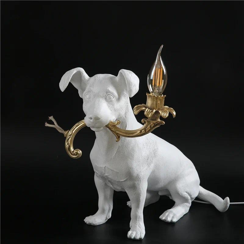 Resin Engraved Puppy Dog Table Lamps Designers Norc Retro Bedroom Lamp Textile Study Home Art Deco C