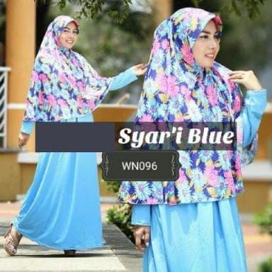 7569 gamis syari muslimah murah baju santai biru pashmina murah anggun