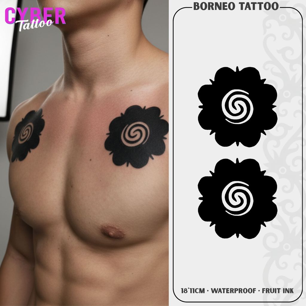 Cyber Tato Fruit Ink Dayak Bunga Terong 2 | Stiker Tato Temporer Anti Air & Awet 15 Hari (18×11 cm)