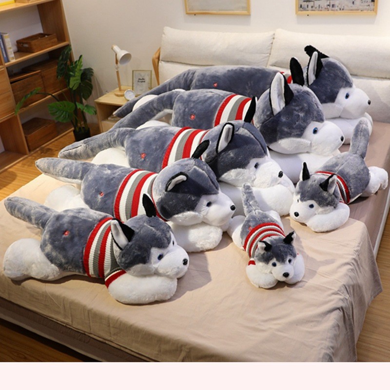 Boneka Plush Husky Mainan Anjing Besar Boneka Beruang Dua Boneka Husky Bantal Lucu Hadiah Kecil Gros