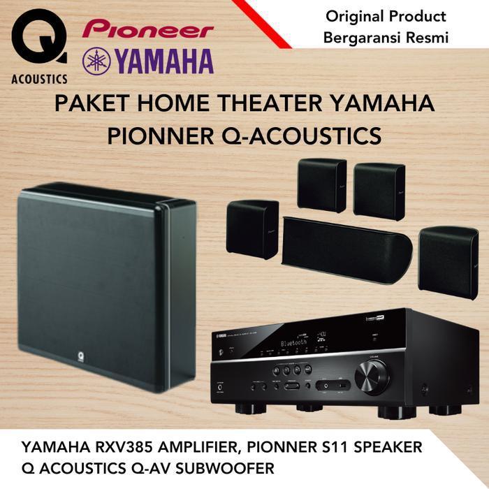 Paket Home Theater Yamaha RXV385 Amplifier Pioneer S11 Surround Speaker Q Acoustics Q-AV Subwoofer K