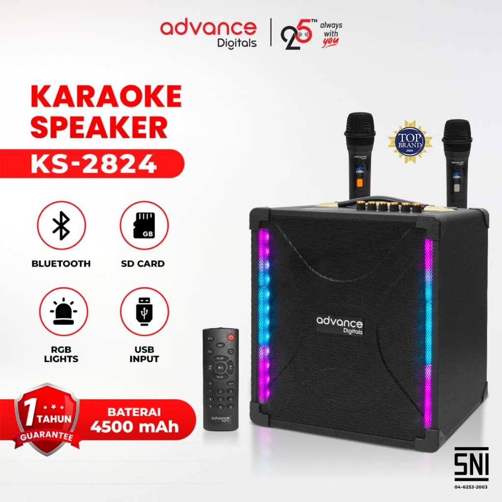 Advance Digitals Audio Karaoke Speaker 8 inch 2 Mic Wireless Bergaransi  2824