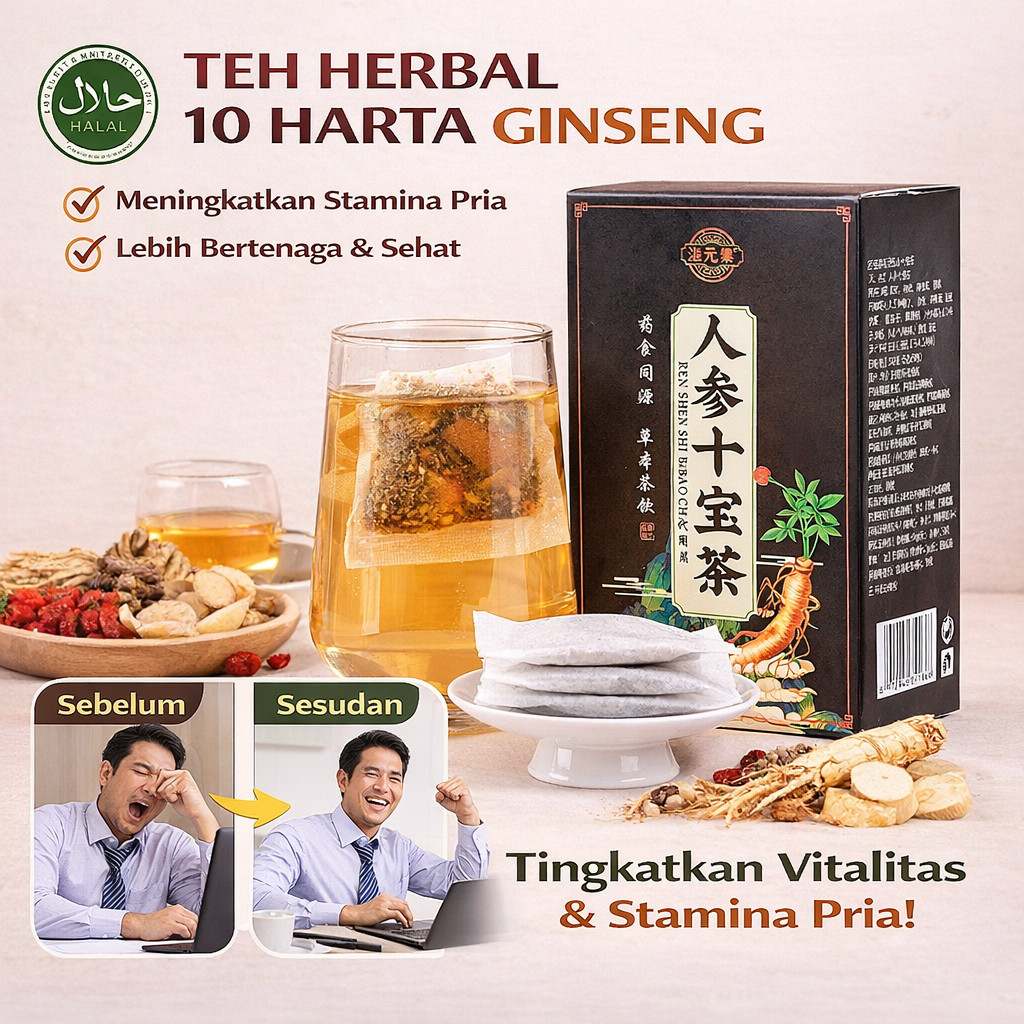 COD/Teh Ginseng/Teh Ginjal Kuat Pria/Teh Ginseng Five Treasures Dengan Goji Berry/Teh Ginseng Goji B