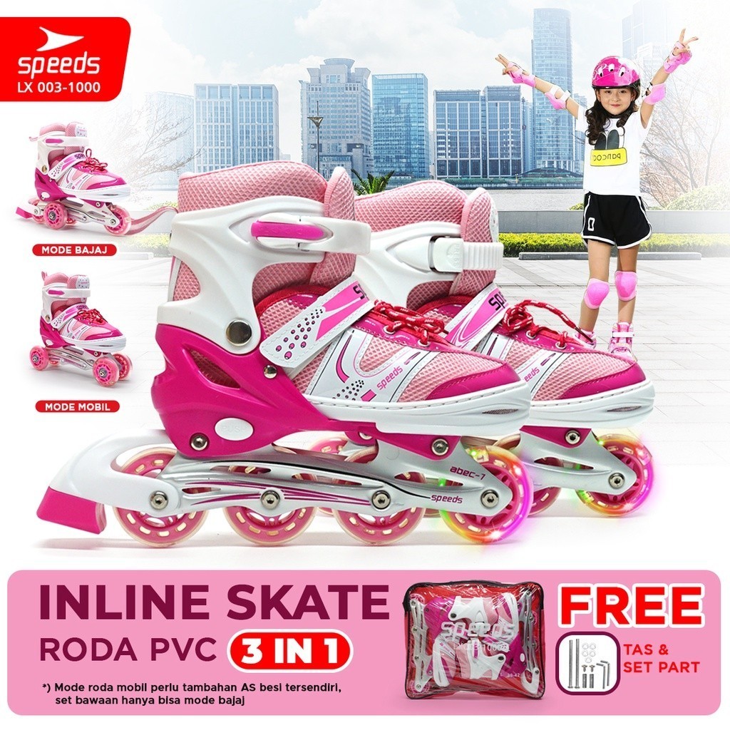 SPEEDS Sepatu Roda Dewasa Remaja Anak Inline Skate Roller Skate Laki-laki Perempuan Bajaj Skate 003-
