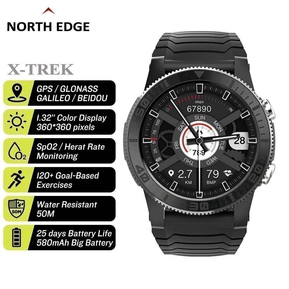AKN88 - NORTH EDGE X-TREK Smartwatch VO2 Max Sensor Built in GPS Compass