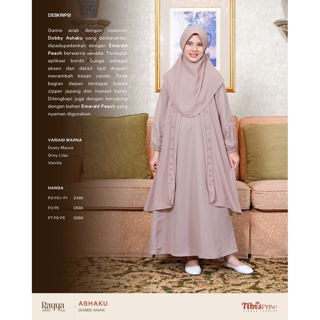 Sarimbit 2026 Gamis Anak Ashaku Dusty Mauve Dress Muslim Anak By Nibras