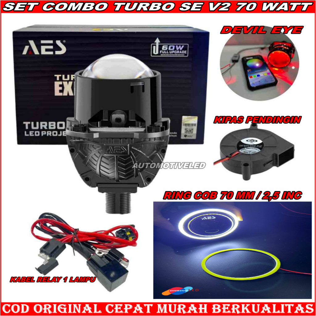 ORIGINAL LAMPU PROJECTOR BILED TURBO SE V2 1 WARNA AES 2,5 INCHI BLUELENS 70 WATT | PROJIE WST | PRO