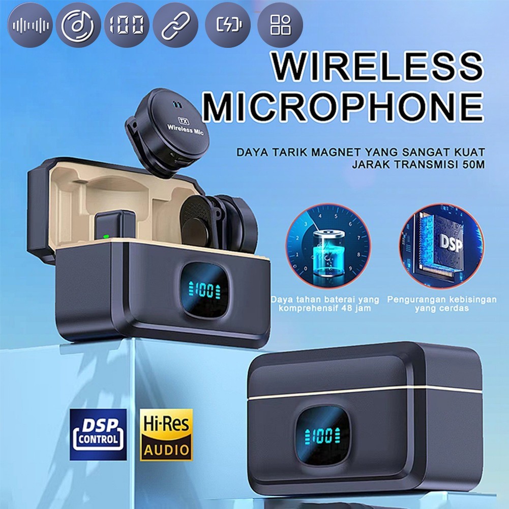 Mic Wireless Q8 2.4G Clip On Magnetic, Microphone Lavalier Noise Reduction Untuk HP Pengurangan Kebi