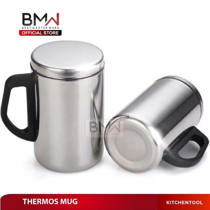 GELAS MUG CANGKIR TAHAN PANAS STAINLESS STEEL 500ML DENGAN TUTUP AIR PANAS DINGIN MINUM KOPI kg