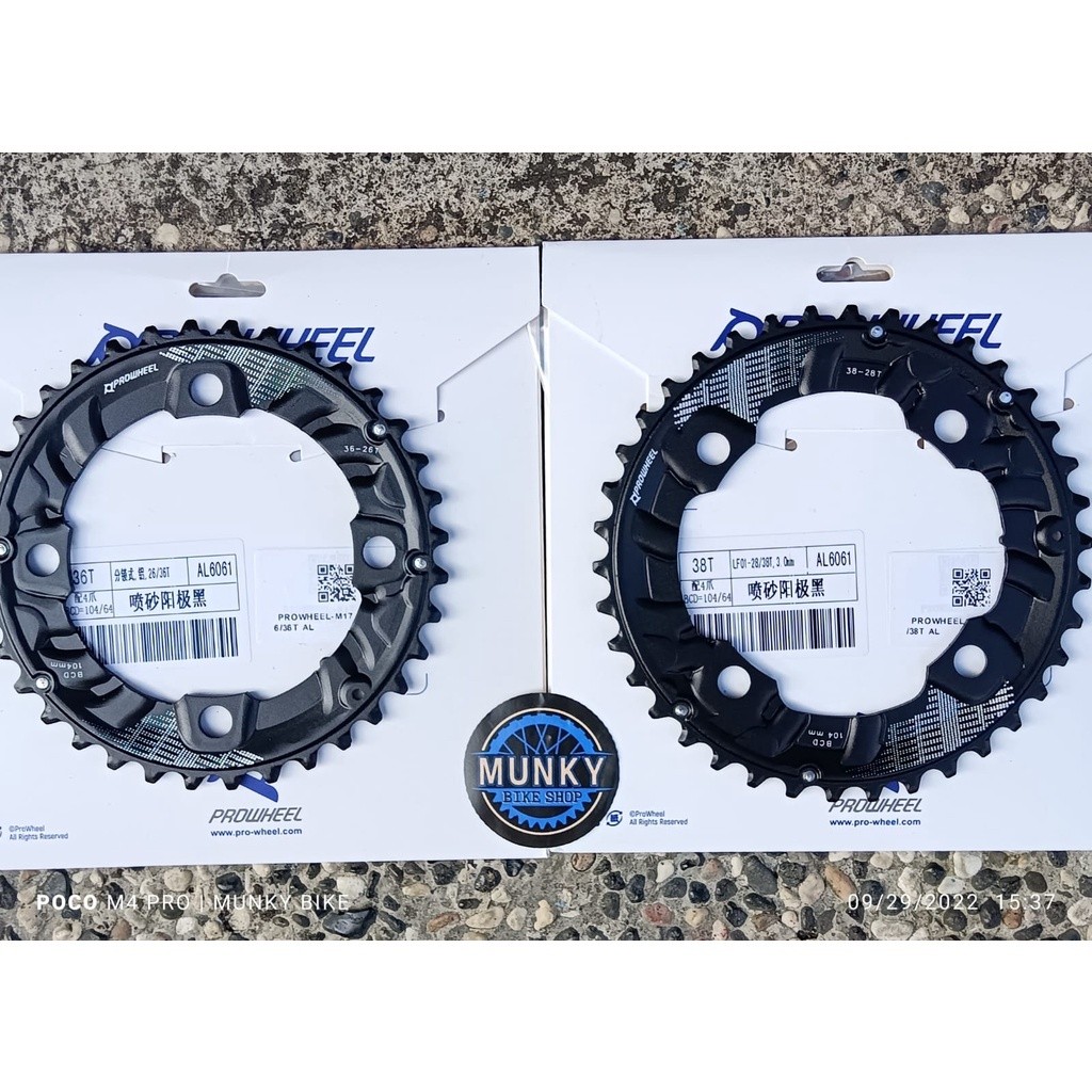 Chainring Prowheel 36T 38T 42T 32T 44T BCD 104 BCD untuk double Triple chainring sepeda 104BCD