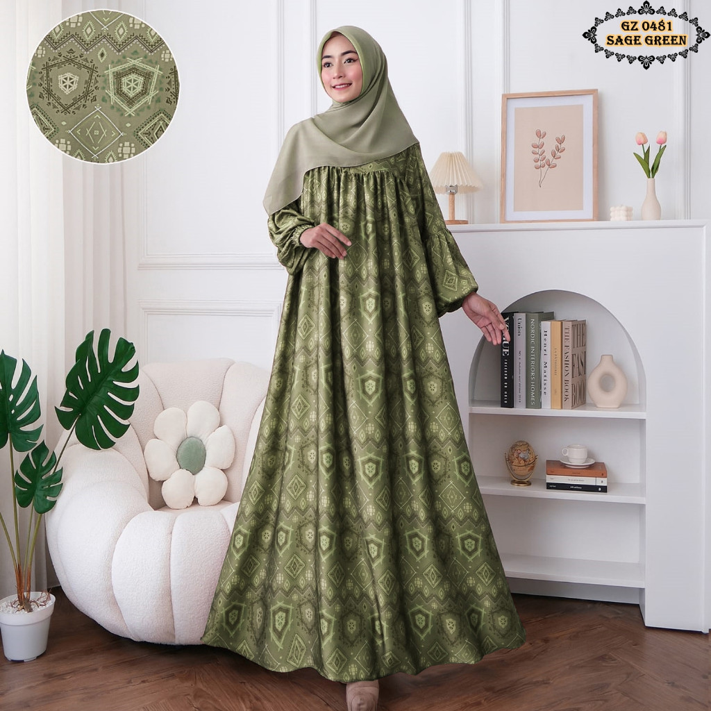 EXOGUNAR Gamis Armany Silk Sage Green GZ0481/ Gamis Sage Green/ Gamis Lebaran/ Gamis Pesta