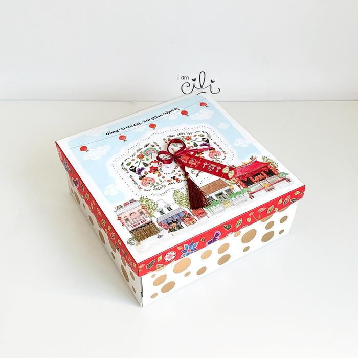 (BOX EFLUDE 25 x 25 x 10 cm IMLEK) kotak kue kering bolu lapis toples imlek cny sincia (10 pcs) - XI