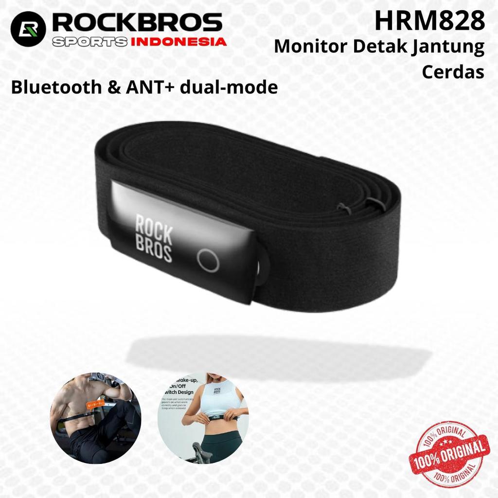 ROCKBROS HRM828 Heart Rate Monitor Bluetooth & ANT Strap Monitor Detak Jantung Dada, Sensor Denyut J