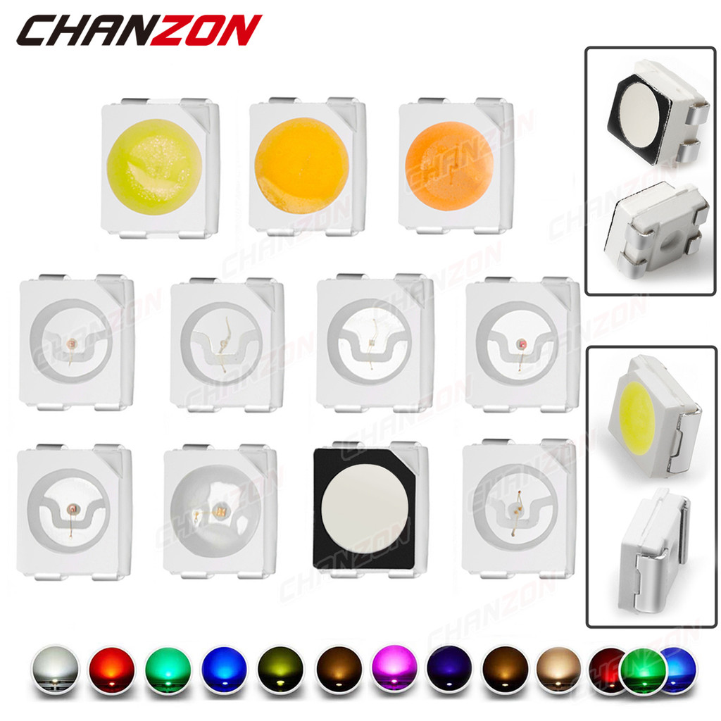 100Pcs 3528 SMD LED Diode Chip Putih Hangat Merah Hijau Biru Kuning Oranye UV Ungu Merah Muda RGB PL