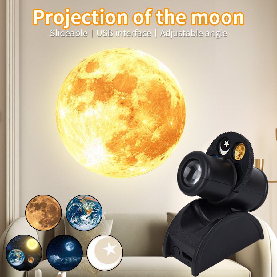 USB Moon Projection Lamp Planet Projector Replaceable LED Night Light Earth Moon Projection Backgrou
