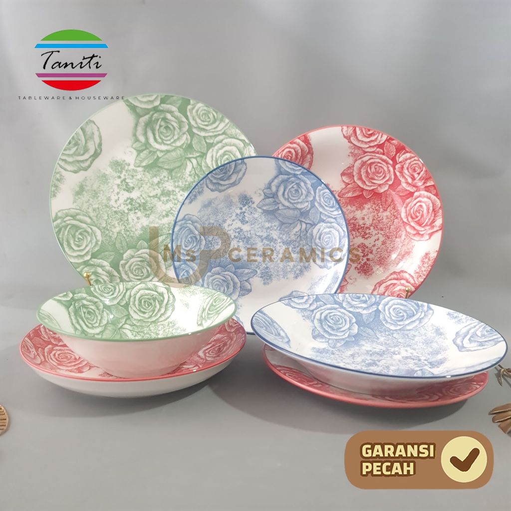 TANITI Piring Keramik Makan Motif Bunga Dinner Piring Keramik Bunga Cantik Aesthetic Bermotif Mewah 