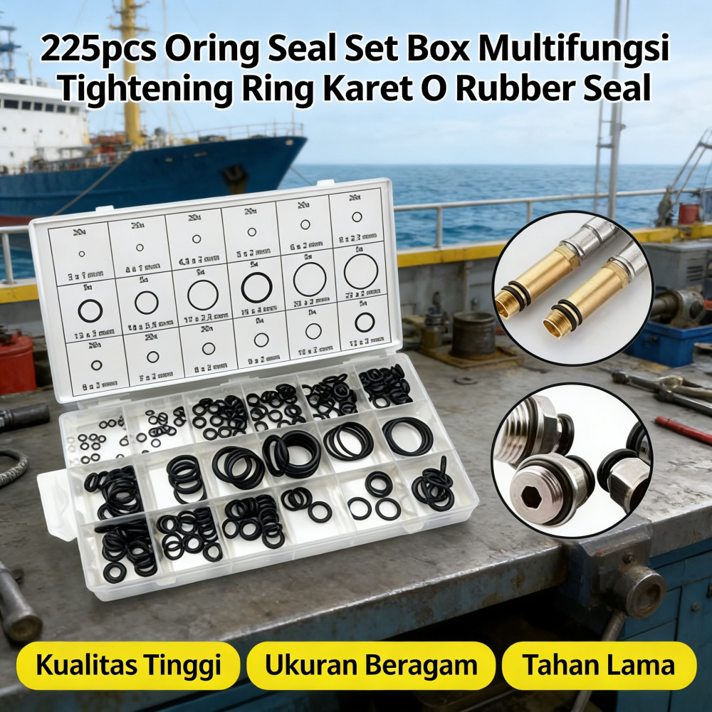 Set Box 225pcs O-Ring Seal Karet Multifungsi Tightening O Ring Seal Oring Seal Rubber