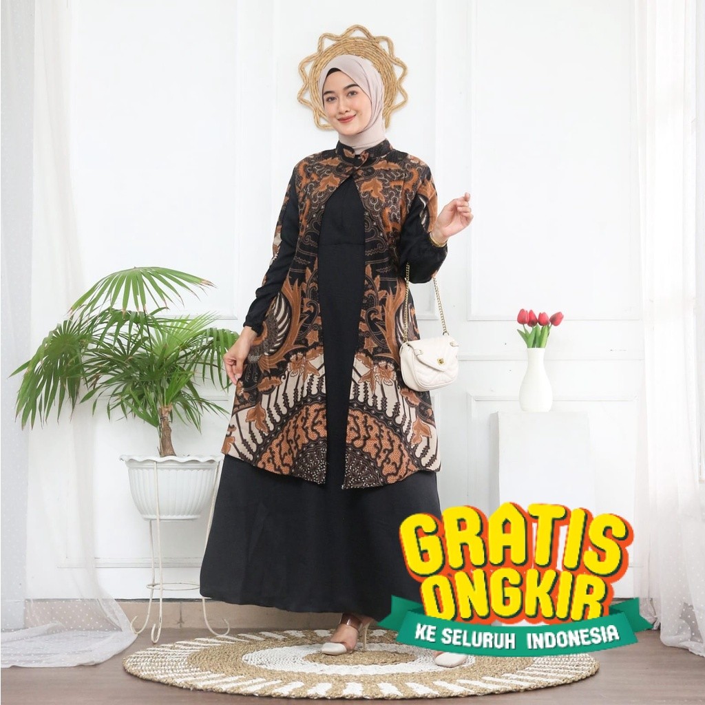 Gamis batik Motif kraton, Dress Muslim, Gamis batik kombinasi, Gamis batik modern premium- pakaian w