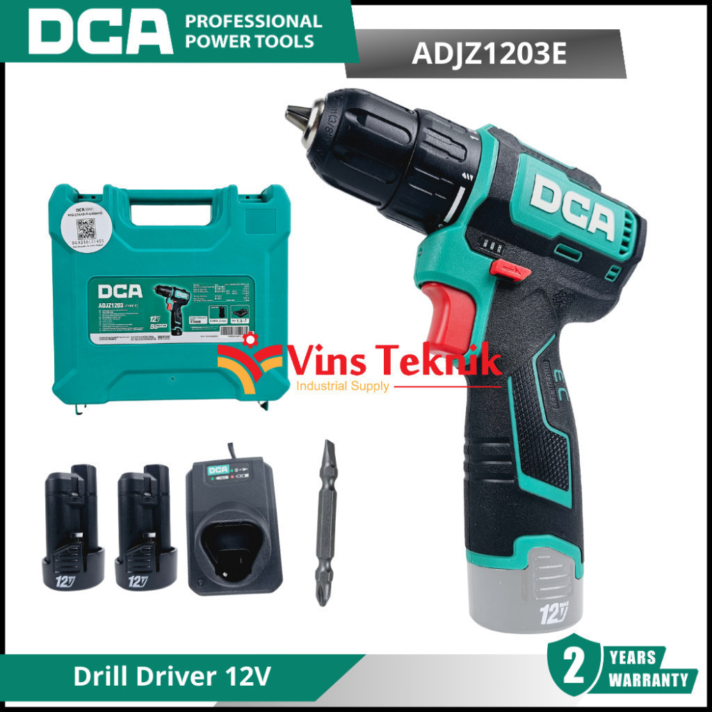 DCA ADJZ1203E Cordless Brushless 12V Drill Driver Bor Baterai 12V ADJZ1203