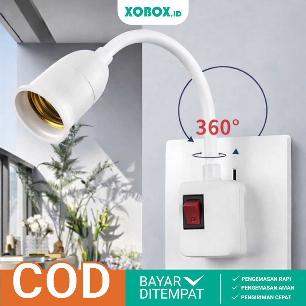 Fitting Lampu Fleksibel E27 Bohlam LED Colokan Dinding Switch On Off HM1146
