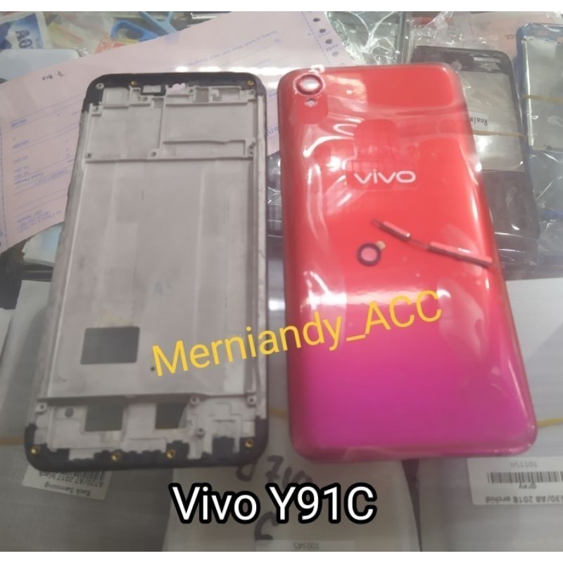CESSING HAUSING FULLSET FRAME LCD VIVO Y91C BACKDOOR PLUS FRAME TULANG TENGAH TATAKAN LCD ori ALFON