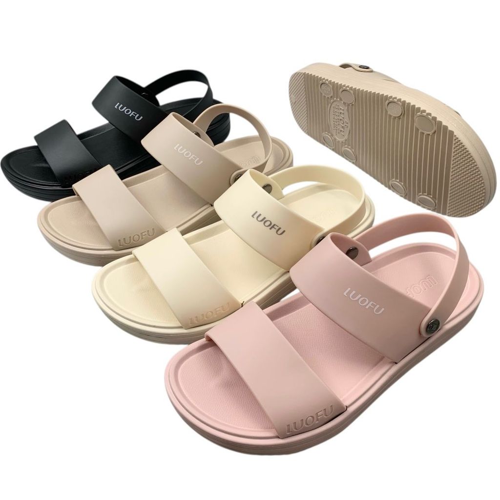 LUOFU Sandal Selop Ban 2 TL Wanita Karet Import Empuk E6255-BRB2TL (AW4)