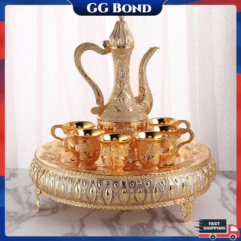 elyssiastore - Ornament/set 8pcs/Set Gelas Anggur Emas Antik Teko Arab Aladin Gold Kendi Gelas Anggu