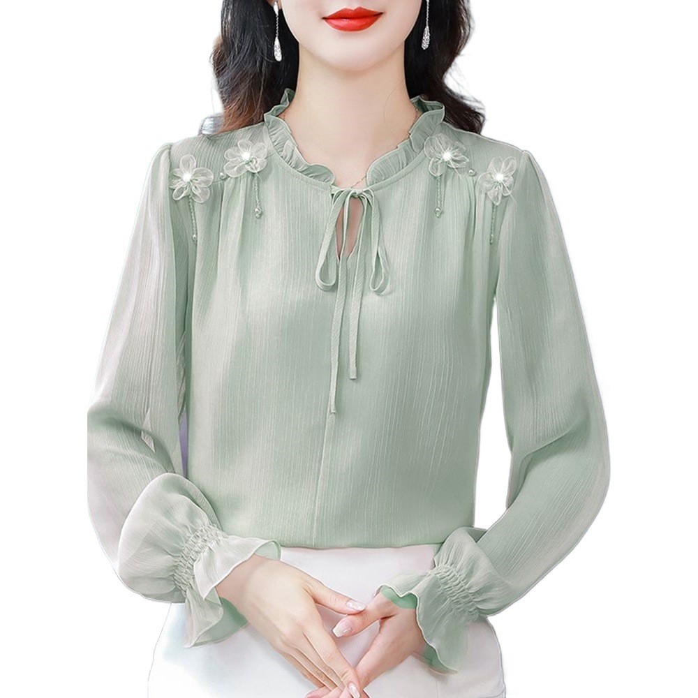 Blus lengan panjang yang stylish dan elegan untuk ibu-ibu.