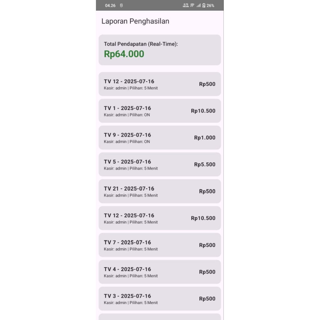 Aplikasi Monitor Billing Playstation Wireless Online (Android)