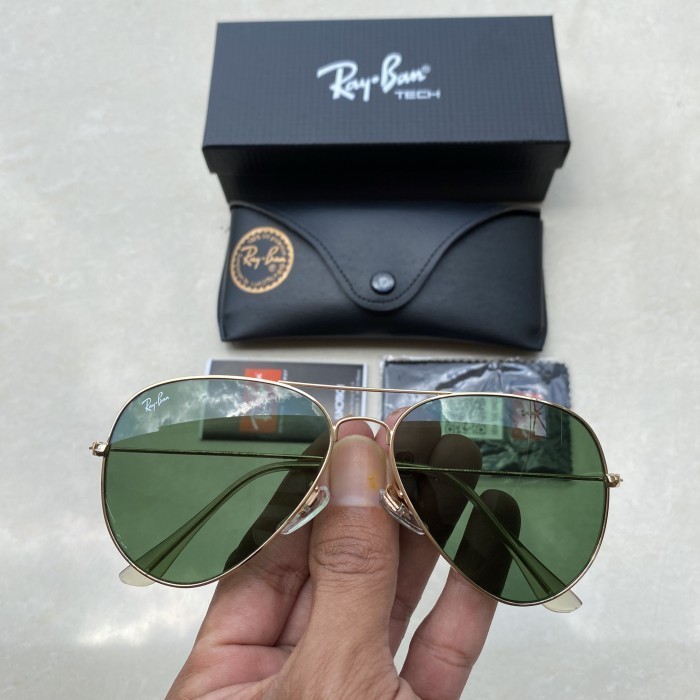 kacamata rayban pria aviator frame gold kaca hijau sz 62