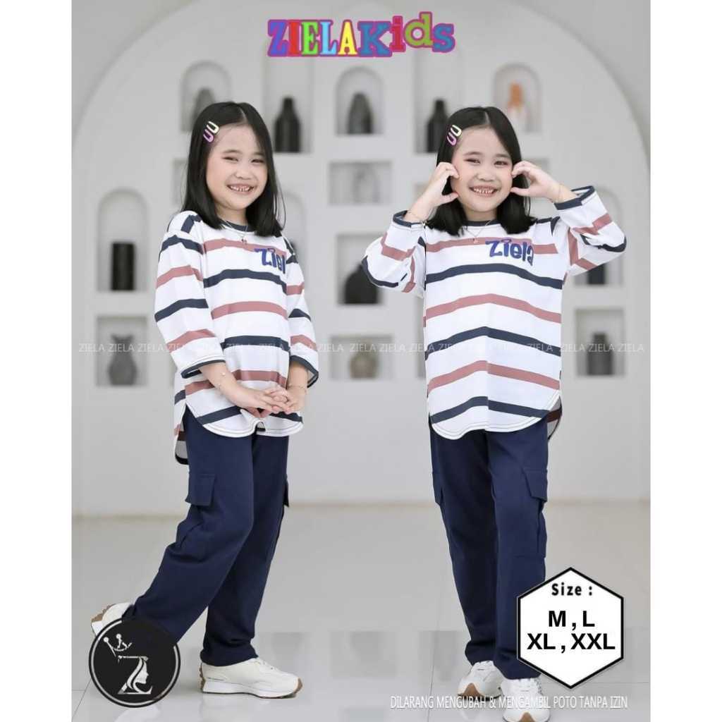 KEKERUN SETELAN CARGO ANAK PEREMPUAN ZIELA KIDS ORIGINAL MOTIF LABUBU PREMIUM BAHAN CATTON COMBED MI