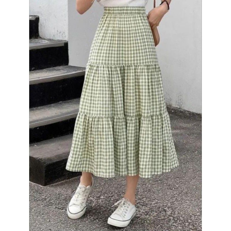 Rok Susun  Bahan Katun Kotak /Rok Panjang /Rok Terbaru