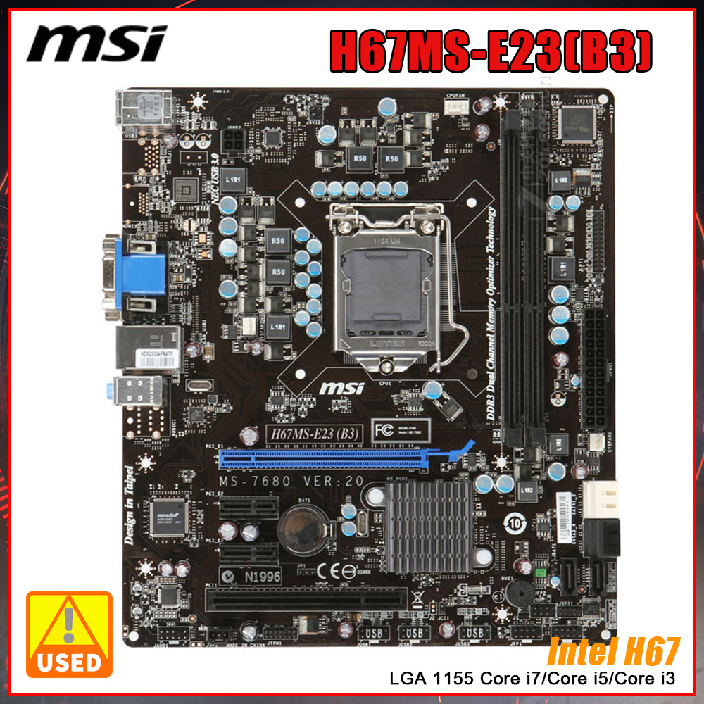 MSI H67MS-E23 B3 Motherboard adopts Intel H67 Chipset LGA 1155 CPU Socket Supports Intel Sandy Bridg