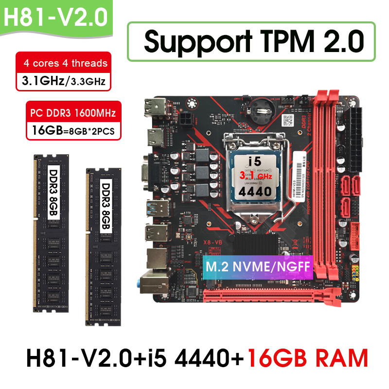 H81 tpm 2.0 PIN mini itx motherboard LGA 1150 Set kit combo with core I5 4440 processor and DDR3 16G