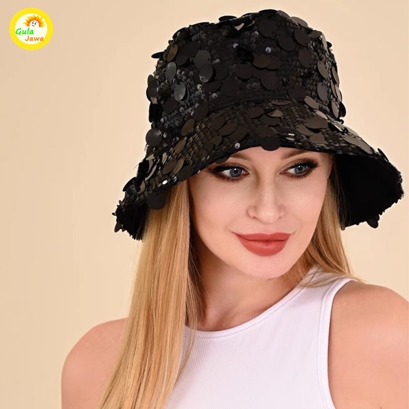 (Teracasa) Topi Bucket Payet Blink Blink Premium Import Topi Fashion Topi Wanita