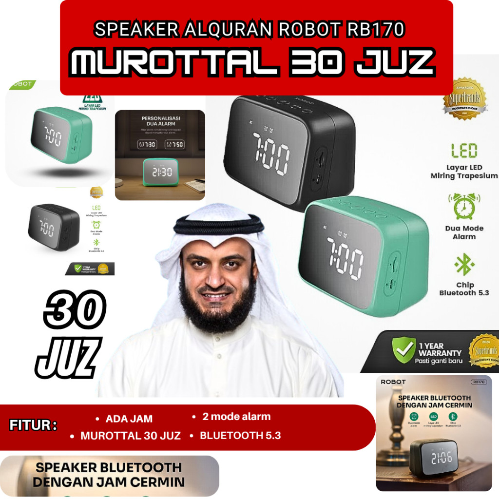 Speaker Alquran 30 Juz Lengkap Murrotal Premium Jam Digital &  LED Display Kualitas  Original