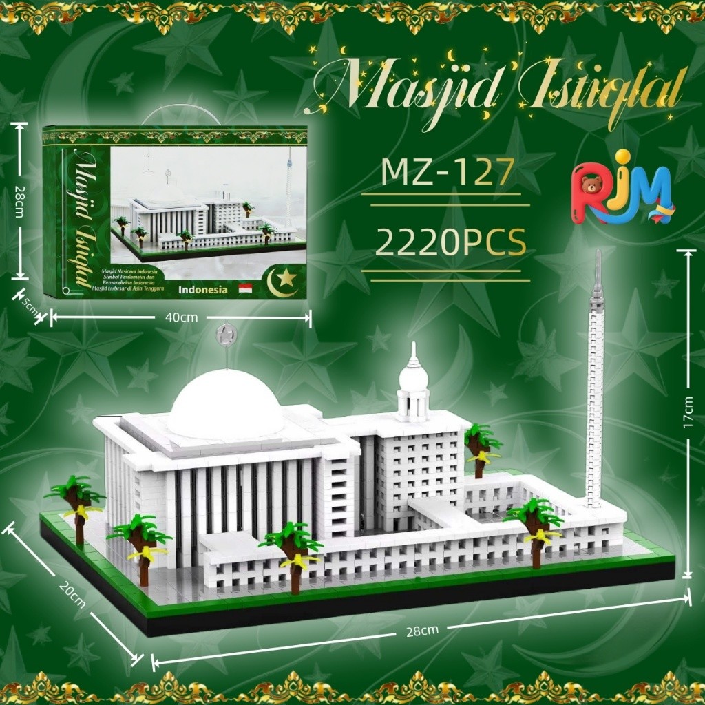 Miniatur Masjid Istiqlal Jakarta: Nano Block Edukasi DIY dengan Lampu LED & Musik Indonesia, Dilengk