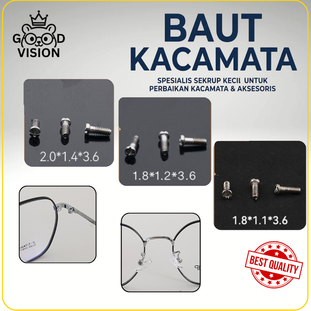 Baut Kacamata Replacement Universal – Sekrup Engsel Frame & Nosepad Kacamata Mini Presisi Mudah Dipa