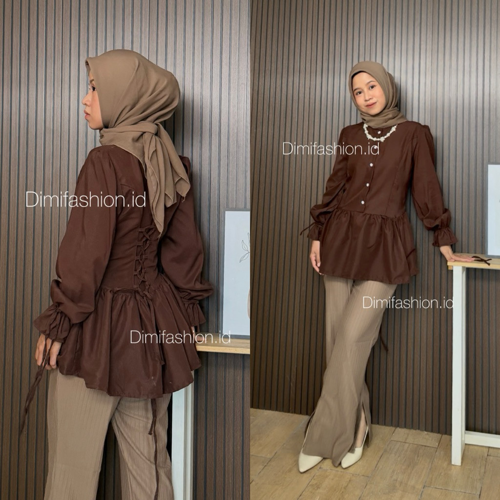 OUTFIT HIJAB LEBARAN PAKET OOTD  ONESET JENNA (blouse duyung + hijab square + rok jeans) set ootd ca