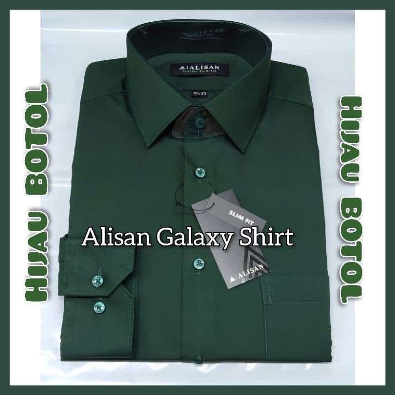 PREMIUM - Kemeja Alisan Slim Fit Warna HIJAU BOTOL 1 Lengan Panjang (100% ORI)- pakaian pria lainnya