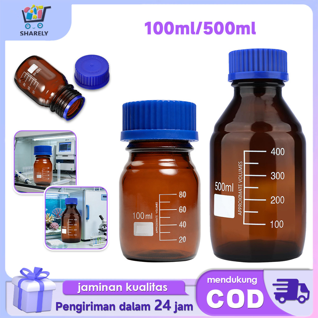 Botol Reagen Kaca Coklat Tutup Biru 100ml 500ml Botol Sampel Laboratorium Botol Amber Kaca