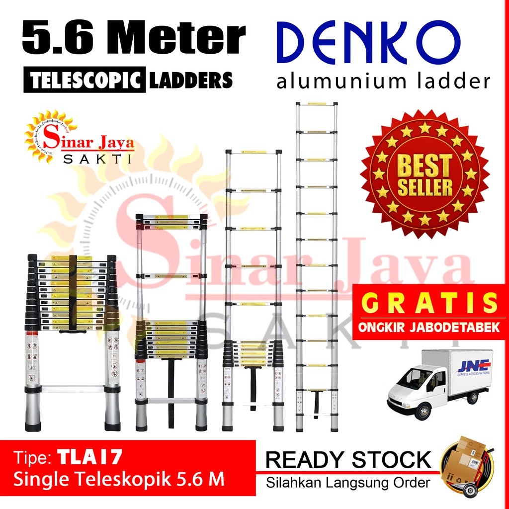 Tangga Lipat Teleskopik 5.6 Meter Denko TLA17 | Tangga Alumunium Teleskopik 5,6 Meter | Tangga Rumah
