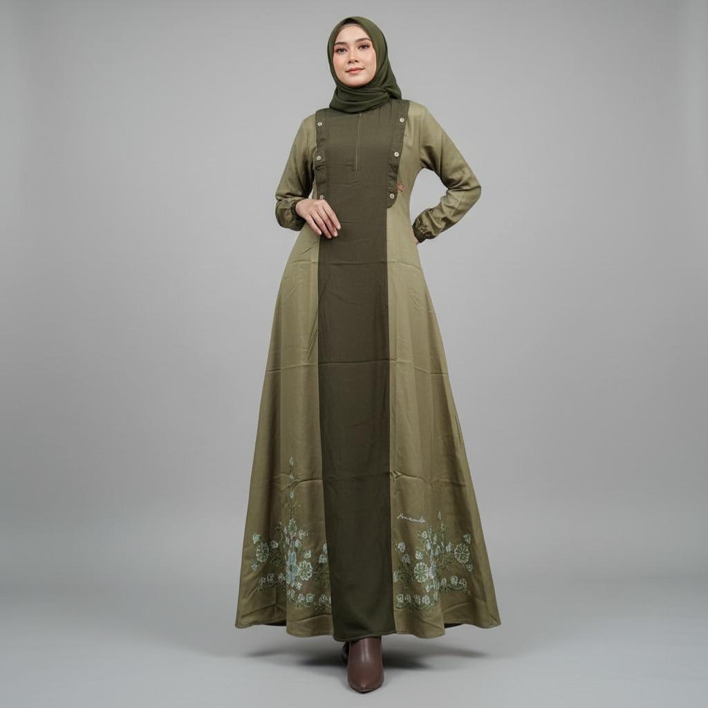 Gamis Amanda Fayra Rayon Twill Premium Bordir Bunga