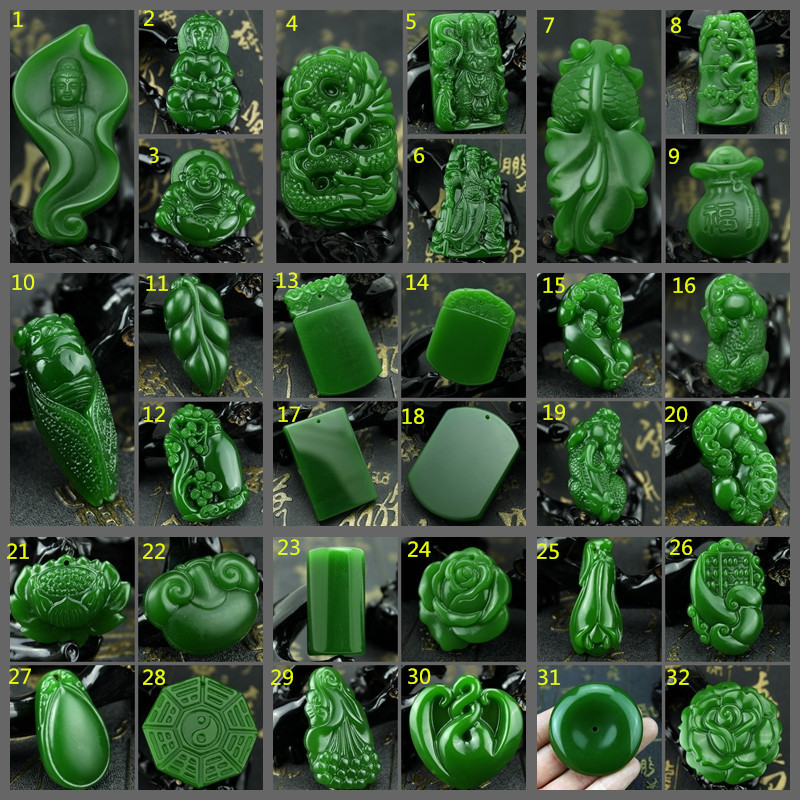 Liontin Giok Hijau Bayam Hotan Xinjiang, Bahan Giok Asli Mongolia Luar, Ornamen Giok