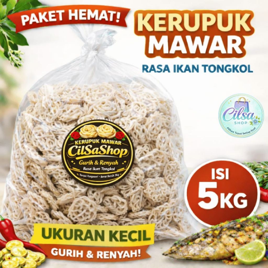 Kerupuk Mentah Rasa Ikan Tongkol isi 5kg / Kerupuk Seblak Mawar Putih / Kerupuk Rafael / Terlaris / 