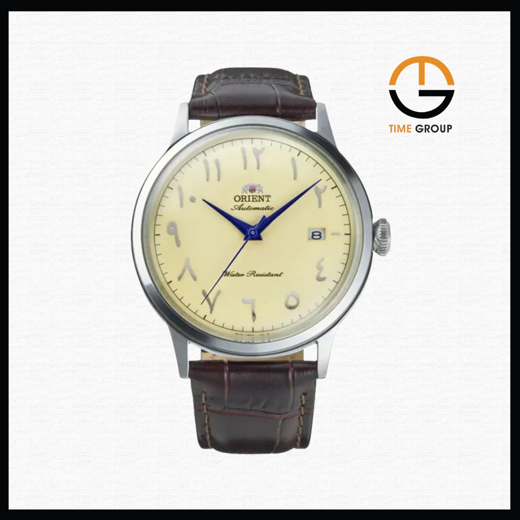 JAM TANGAN PRIA ORIENT CLASSIC RA-AC0039Y BAMBINO AUTOMATIC IVORY ARABIC DIAL BROWN LEATHER STRAP