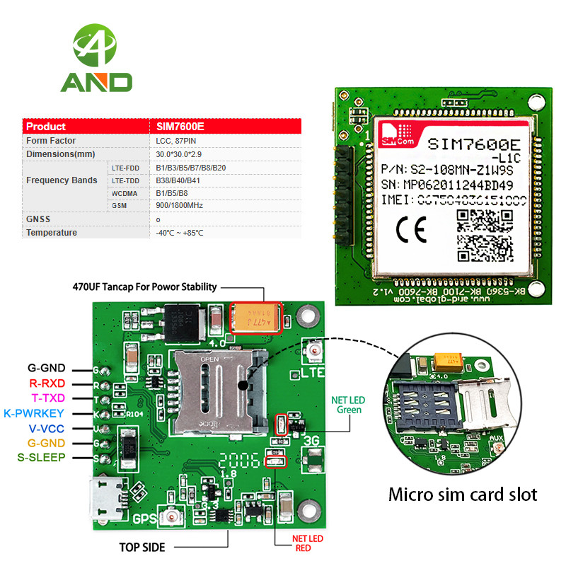 Modul breakout CAT1 SIM7600E-L1C asli, papan inti 4G LTE 1 buah