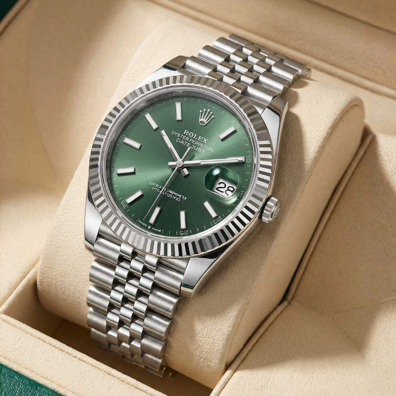 Jam tangan Rolex Datejust Green Dial M126334-0028 Automatic 18CT Teflon material 41mm Oystersteel Ja