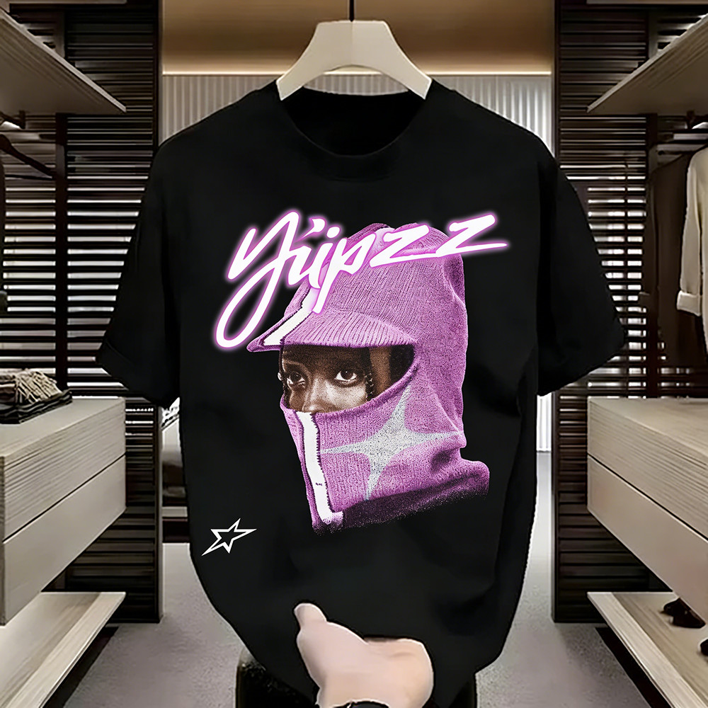 [COD Outlets Katun 100%]Kaos Huruf Neon Orang Topi Ungu Outelts Kapas T-shirt Trendy Dicetak Pria Mu