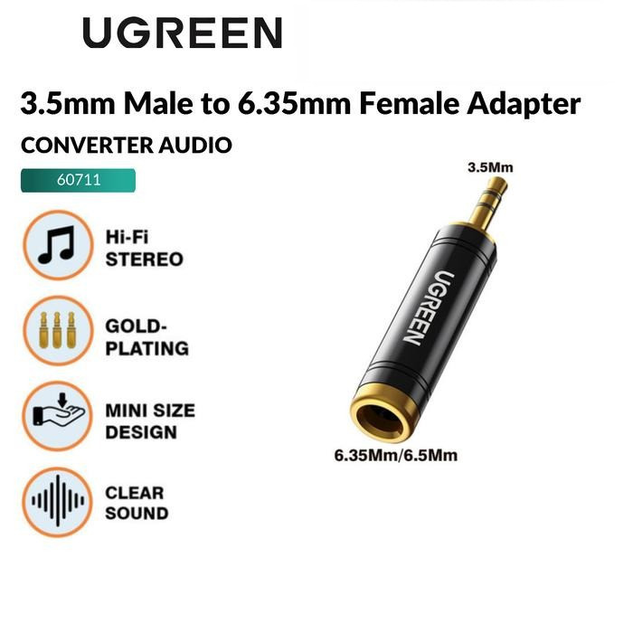 UGREEN Adapter 3.5mm ke 6.35mm 60711 Audio Converter Jack Stereo HiFi Kompatibel Headset Speaker Mix